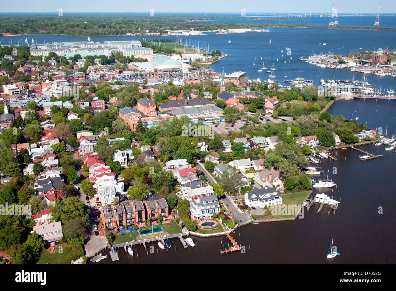 Waterfront homes in Annapolis, Maryland with the Chesapeake Bay in
