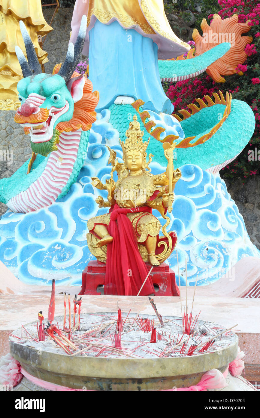 Chinese altar contains a different god. Stock Photo