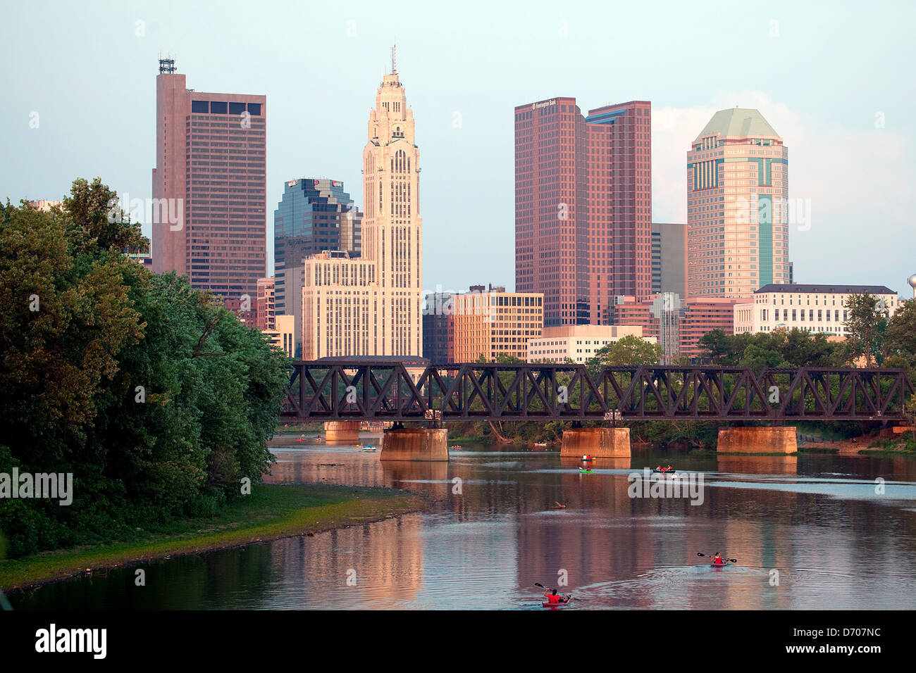 Downtown Skyline of Columbus, Ohio from the Scioto River Stock Photo ...