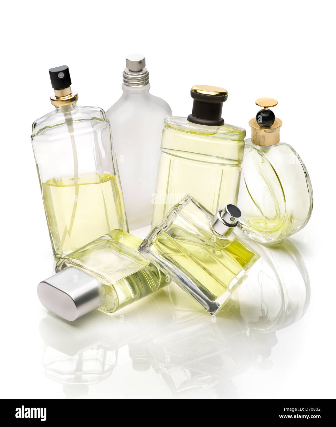 Perfumery bottles set on white background Stock Photo