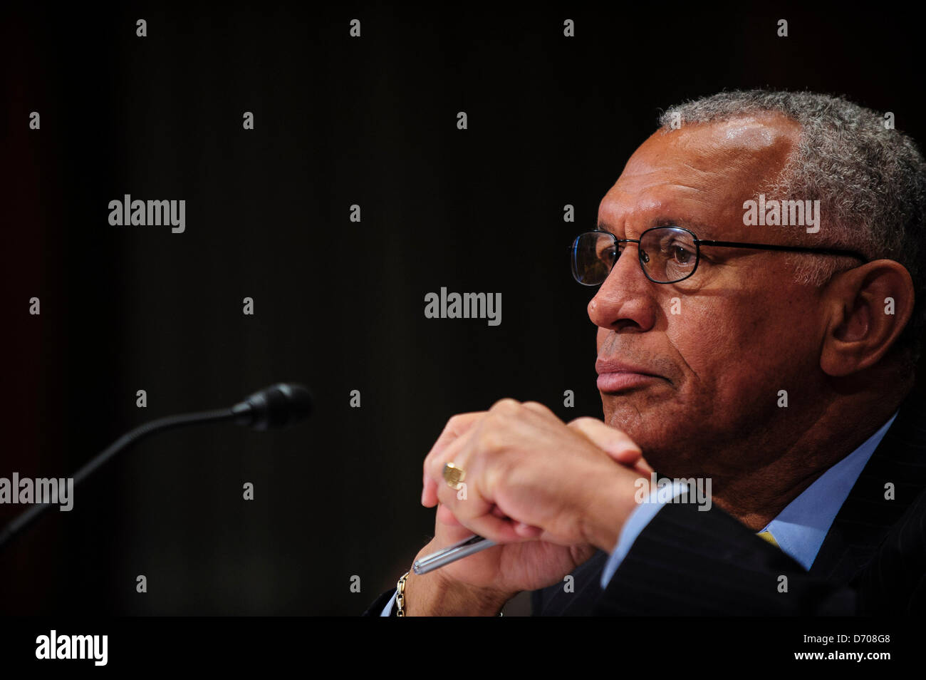 Washington, DC, U.S. April 25, 2013. April 25, 2013 - Washington, District of Columbia, U.S. - NASA Administrator Charles Bolden testifies before the Senate Appropriations Subcommittee on Commerce, Justice, Science, and Related Agencies during a hearing on the  hearing about the FY2014 budget for the National Aeronautics and Space Administration. (Credit Image: Credit:  Pete Marovich/ZUMAPRESS.com/Alamy Live News) Stock Photo