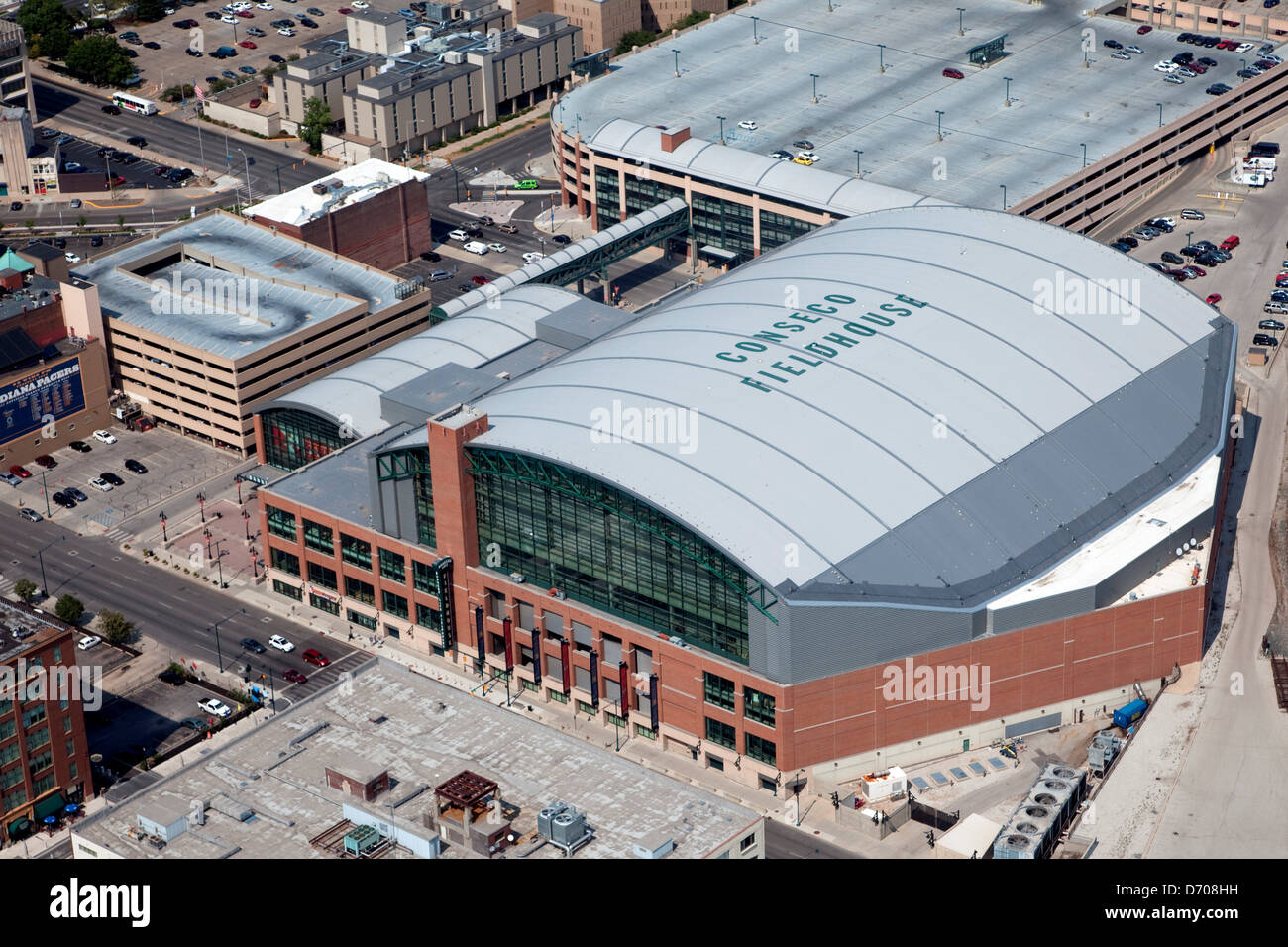 Aerial of The Conseco Fieldhouse, Indianapolis, Indiana Stock Photo