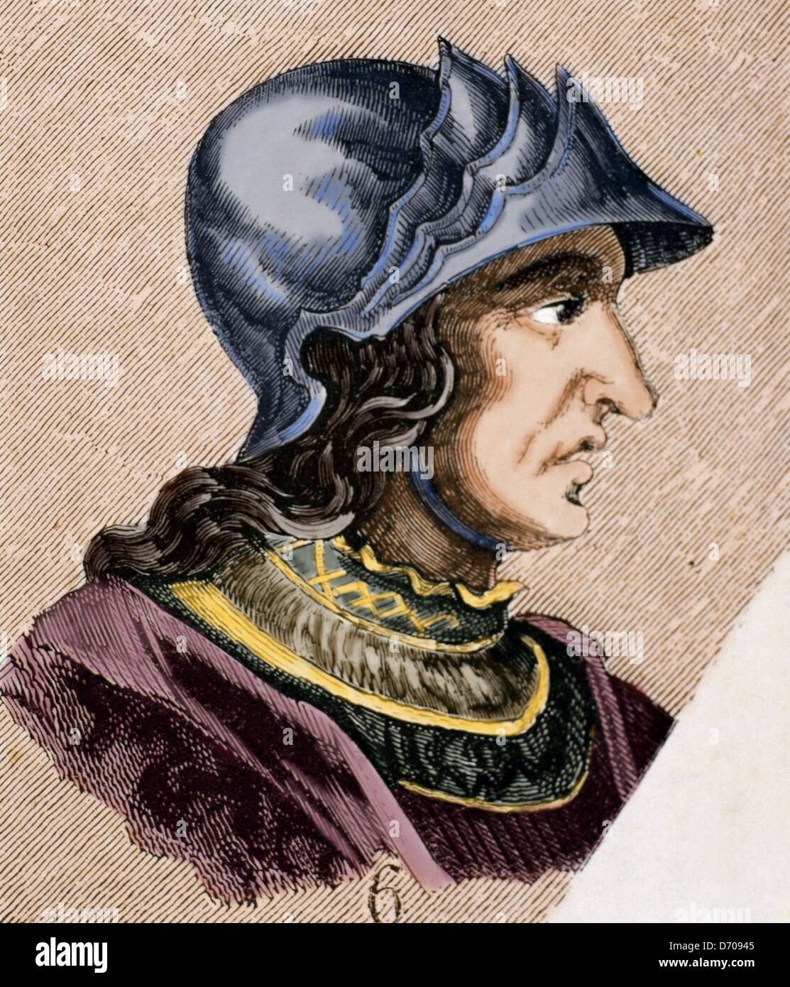 Theodoric II. (died 466). Was the eight of Visigoths from 543 to 466. Engraving. Colored. Stock Photo