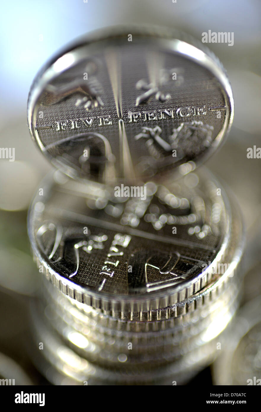 A collection of five pence coins Stock Photo - Alamy
