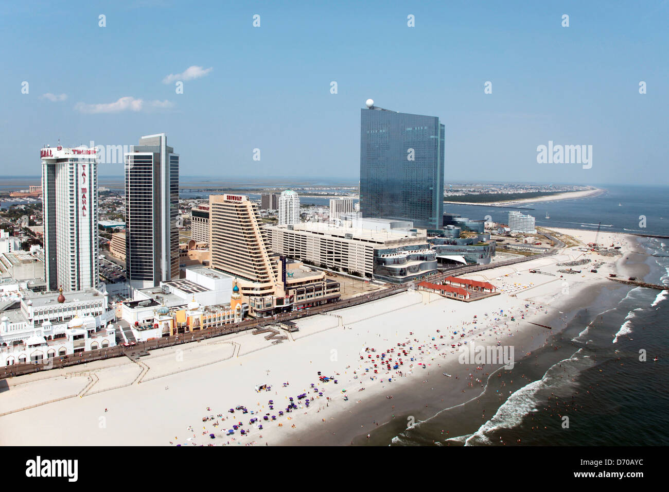 USA, New Jersey state, Atlantic City, Skyline from over Atlantic Ocean ...
