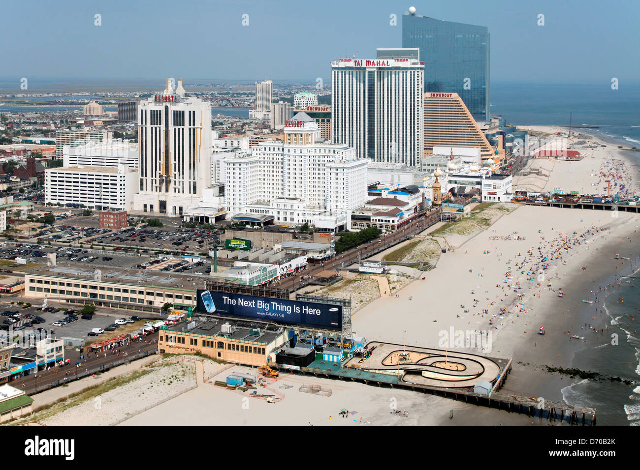 USA, New Jersey state, Atlantic City, Skyline from over Atlantic Ocean ...