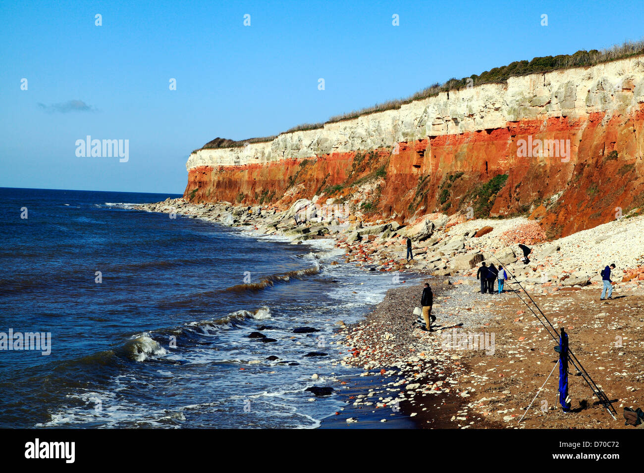 Old Hunstanton, Norfolk. Striped Cliffs, white chalk, red chalk ...