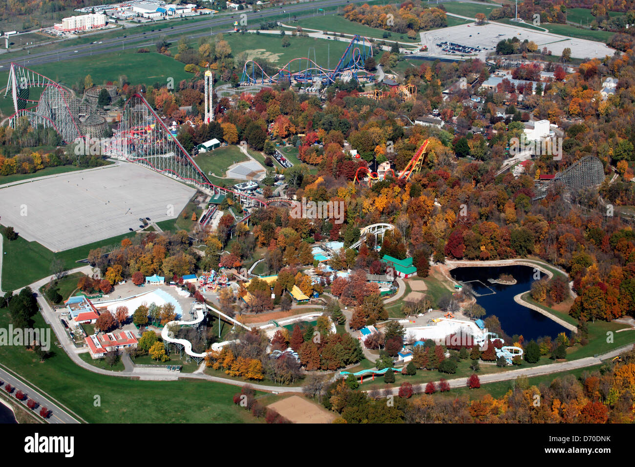 USA, Missouri, Kansas City, Aerial view of Worlds of Fun Amusement Park