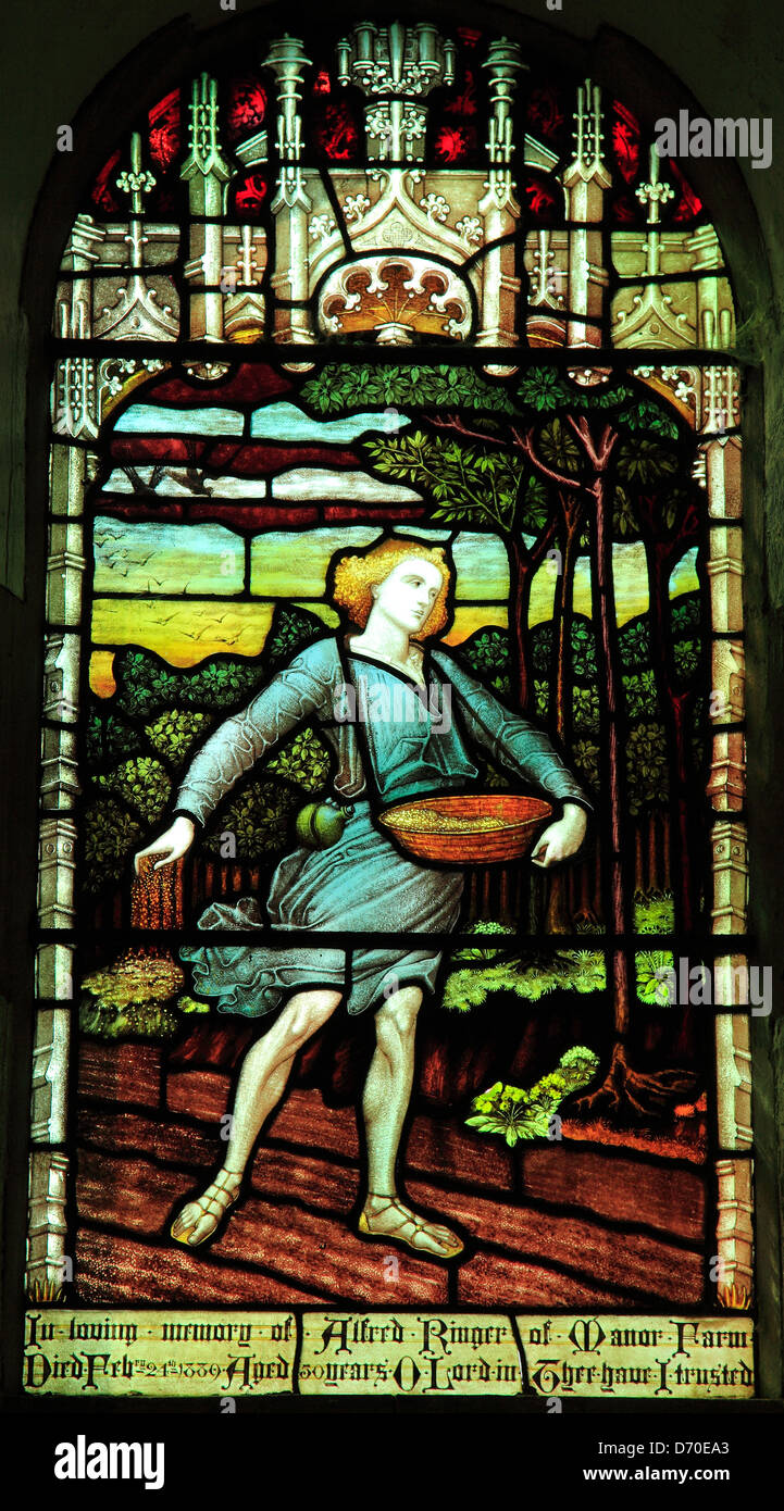 The Sower, Arts and Crafts, stained glass window, Titchwell, Norfolk