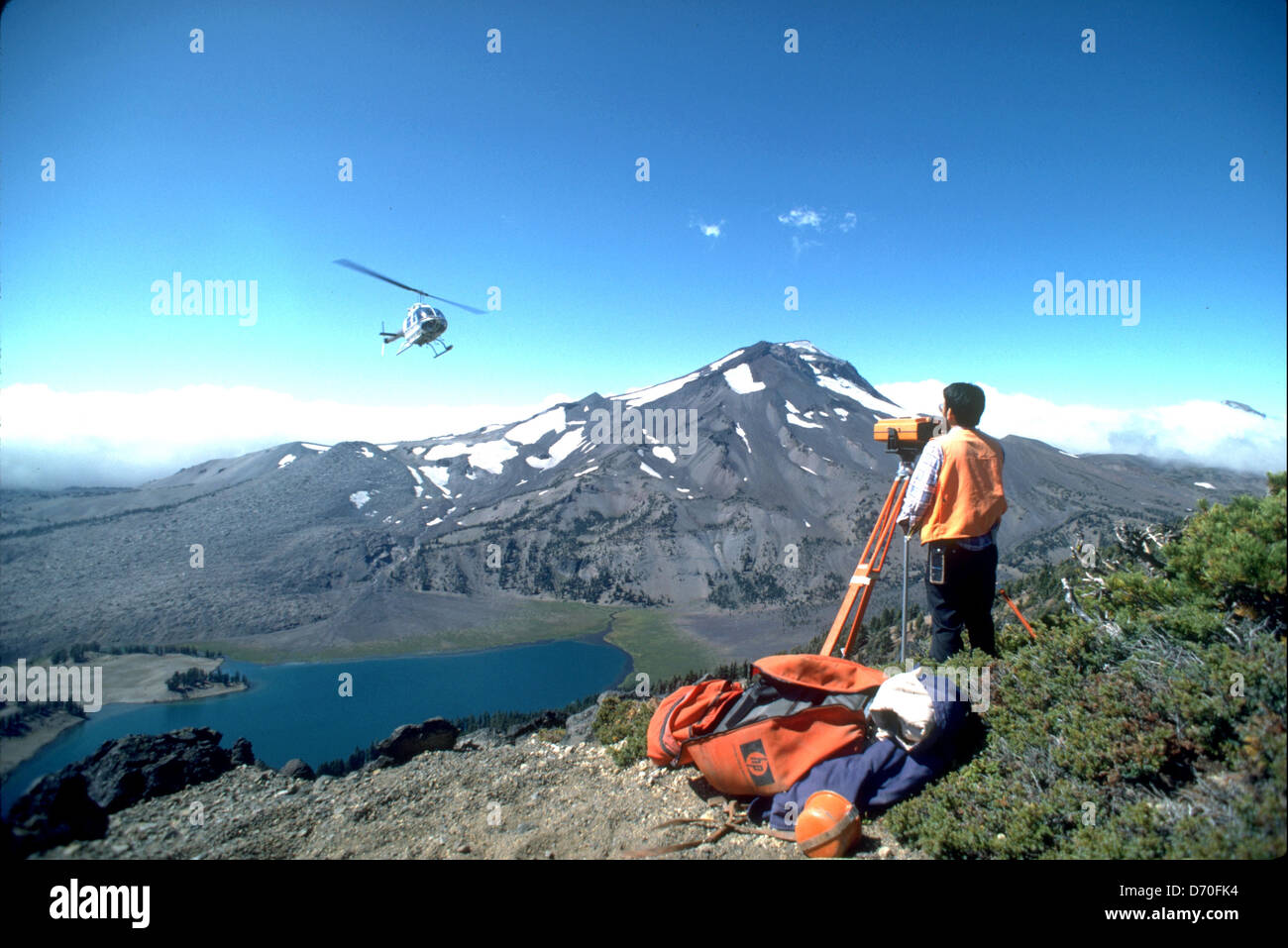 Sisters85 USGS scientist EDM lines south sister 09-85 B. Stock Photo
