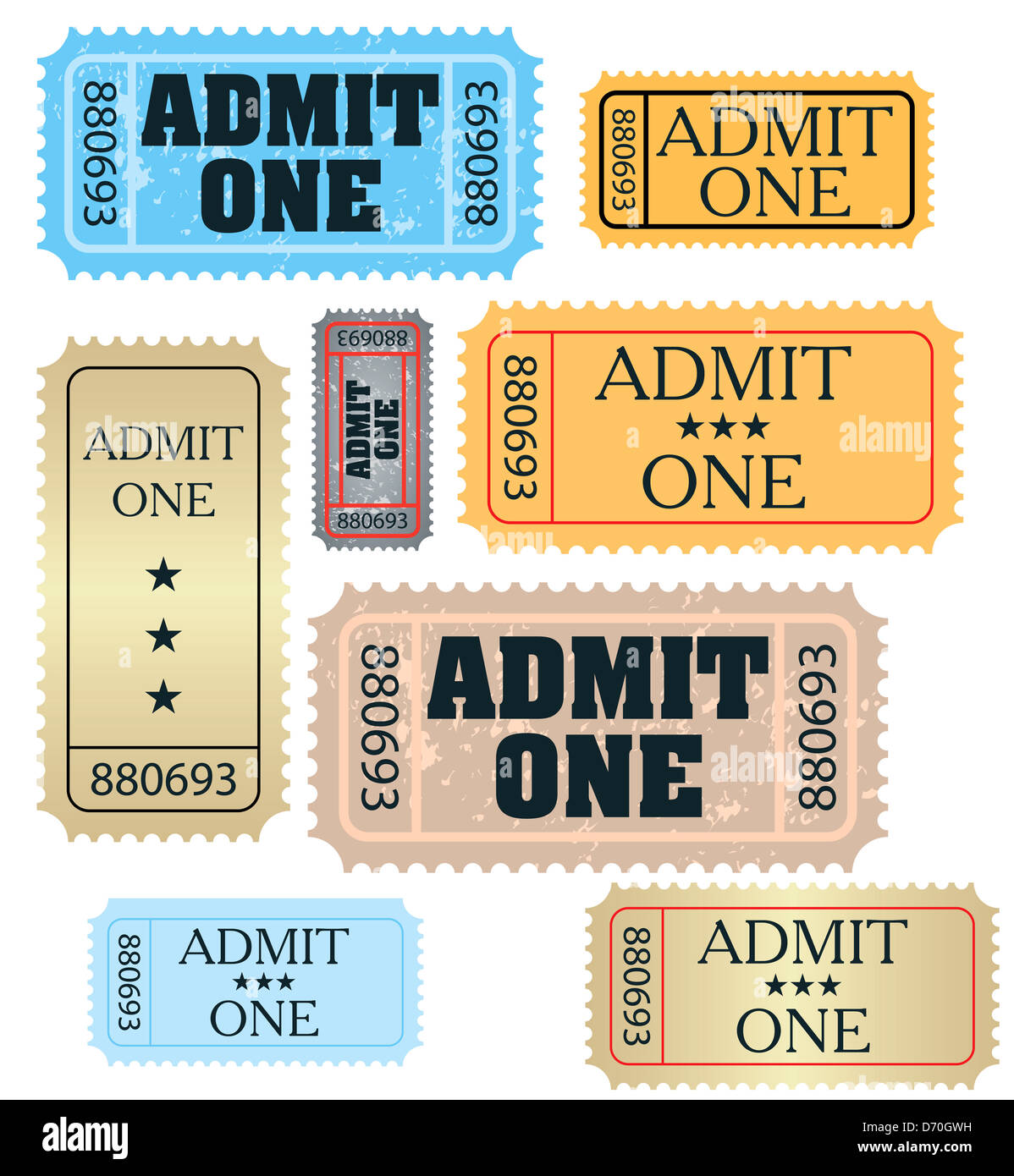 set of ticket admit one Stock Photo - Alamy