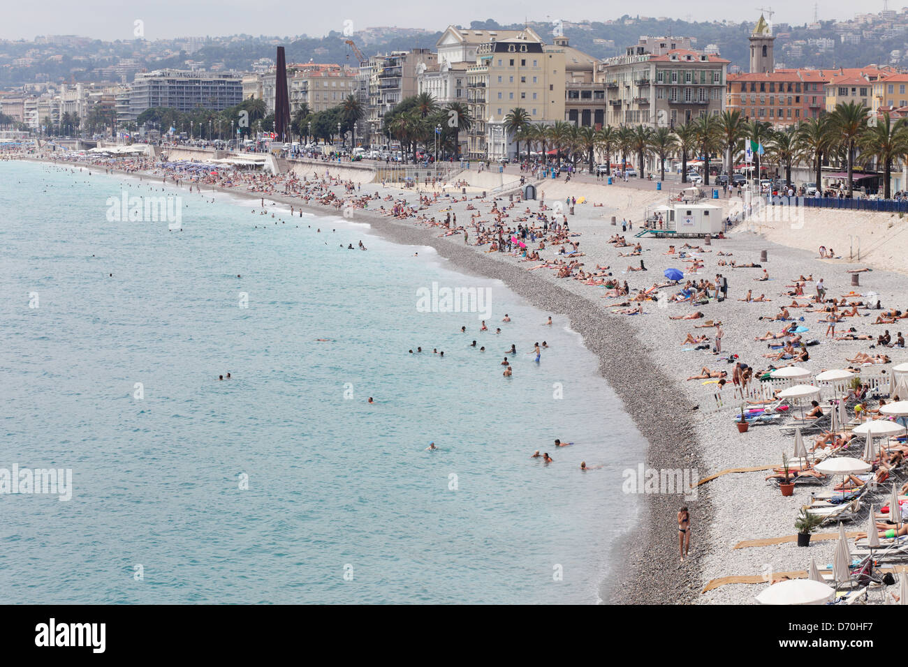 Nice, France, bathers on the beach at Nice on the French Riviera Stock ...