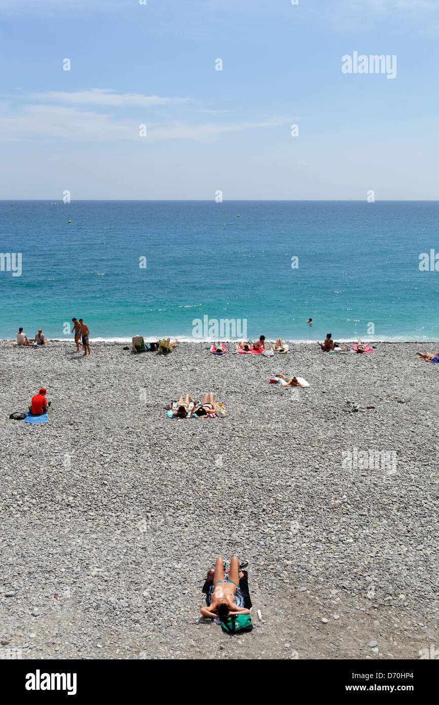 Nice, France, bathers on the beach at Nice on the French Riviera Stock ...
