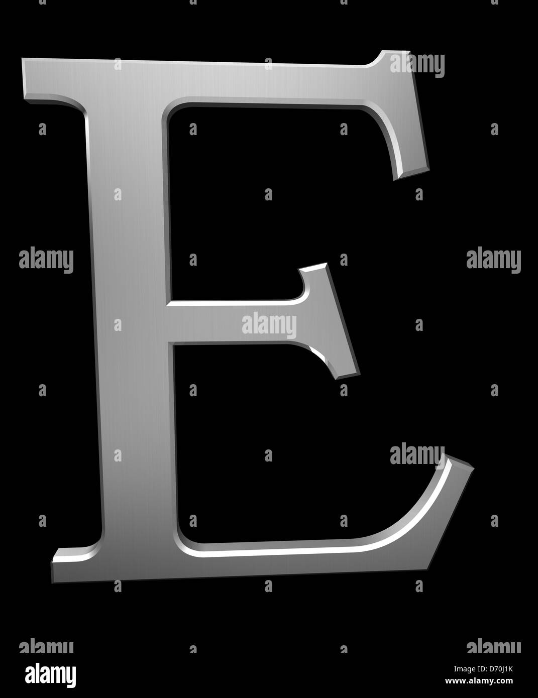 Letter E in brushed steel isolated on black with clipping path Stock Photo