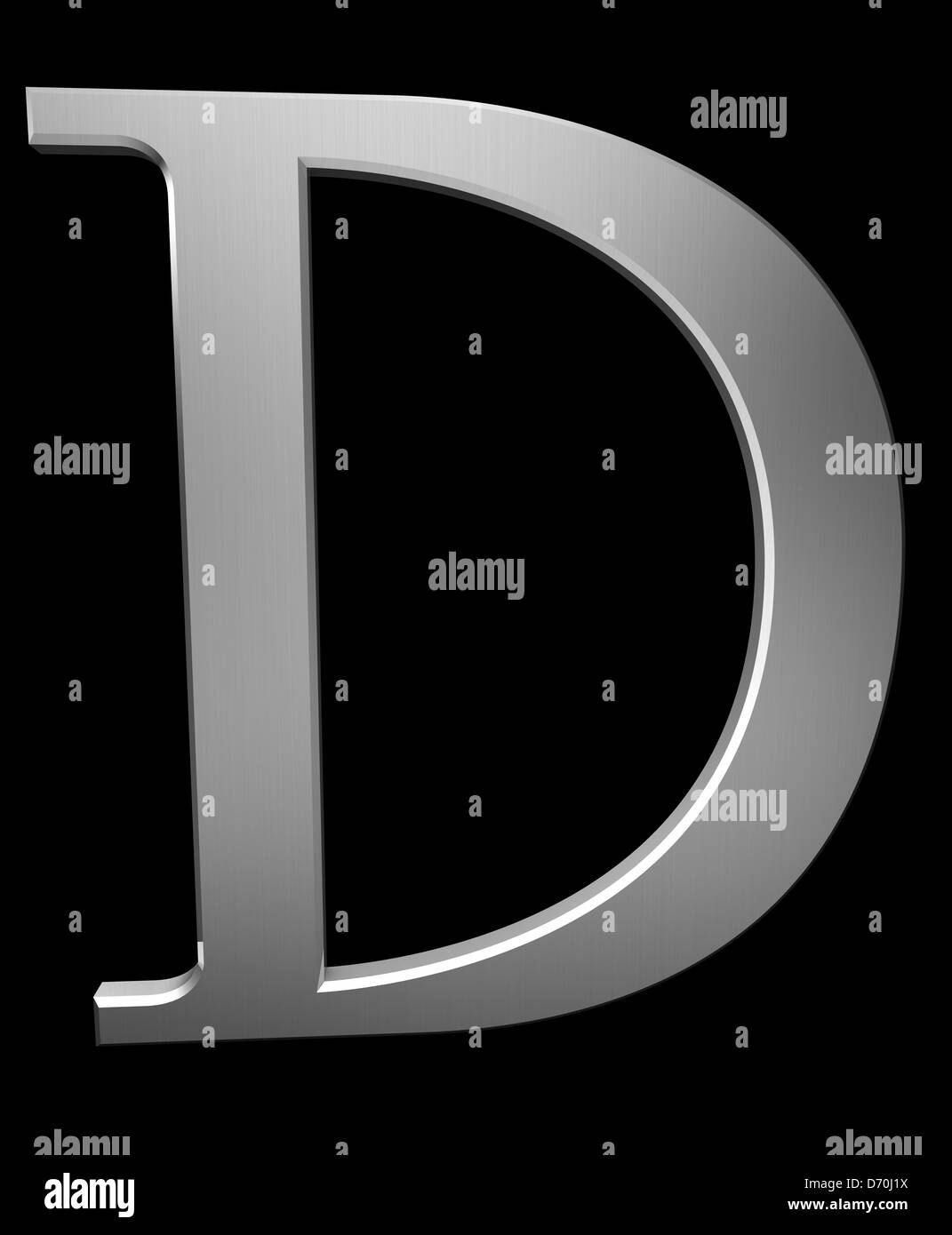 Letter D in brushed steel isolated on black with clipping path Stock Photo
