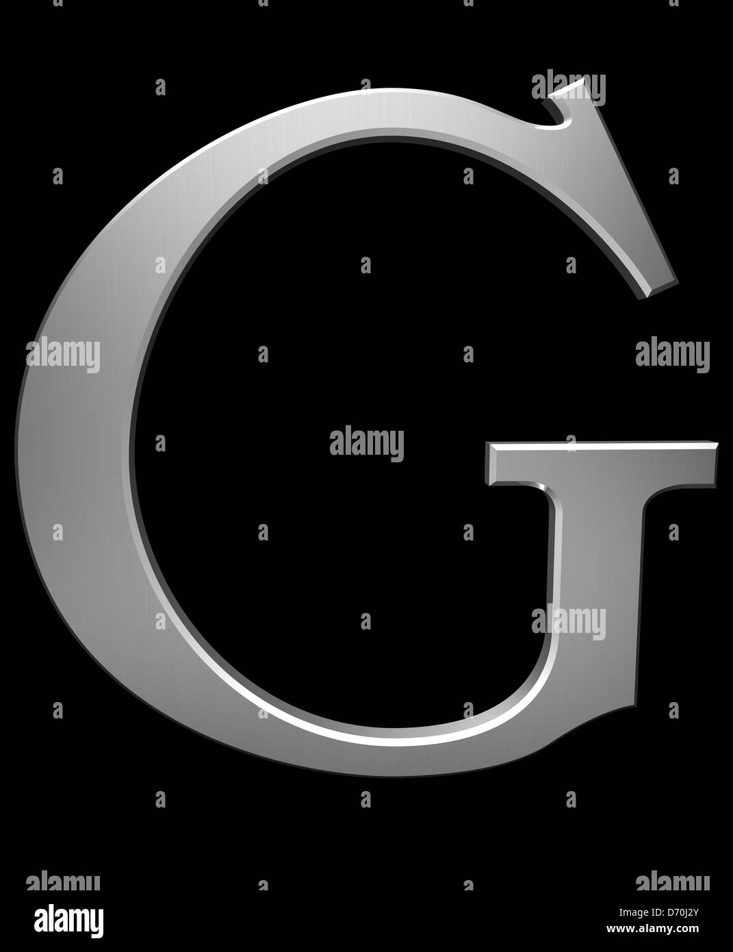 Letter G in brushed steel isolated on black with clipping path Stock Photo
