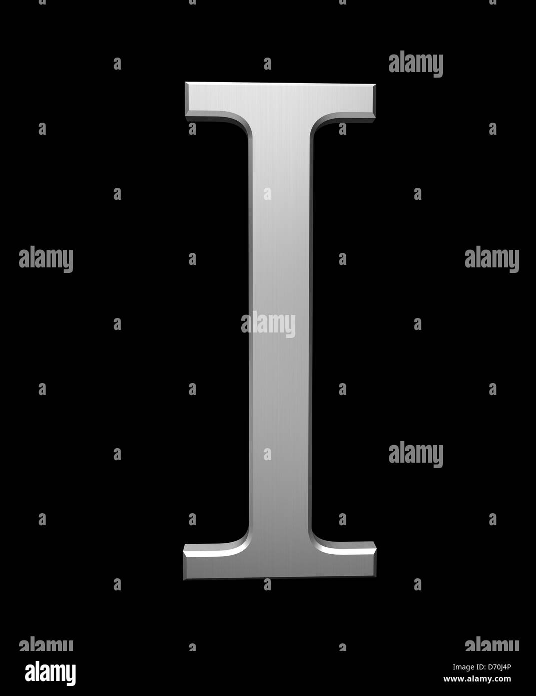 Letter I in brushed steel isolated on black with clipping path Stock Photo