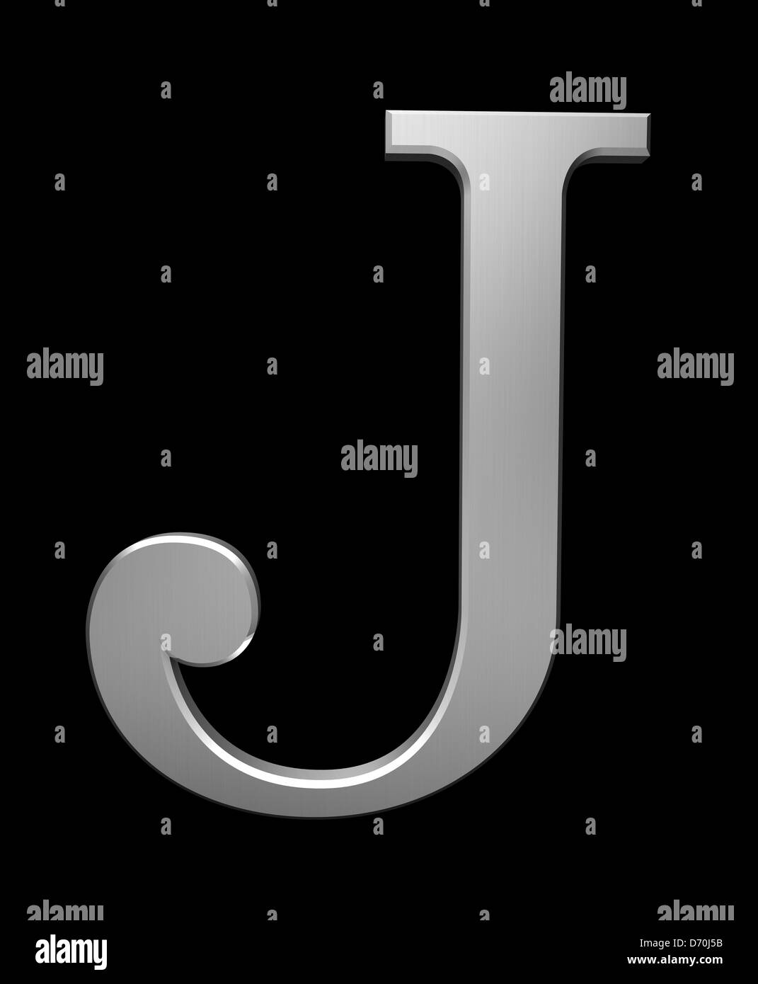 Letter J in brushed steel isolated on black with clipping path Stock Photo
