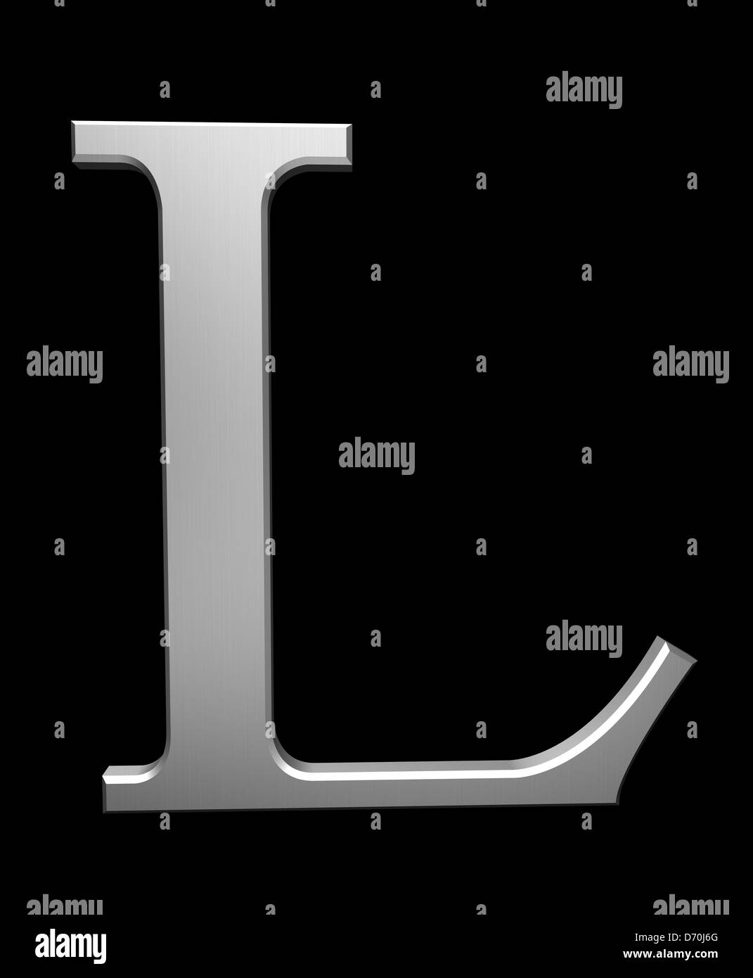 Letter L in brushed steel isolated on black with clipping path Stock Photo