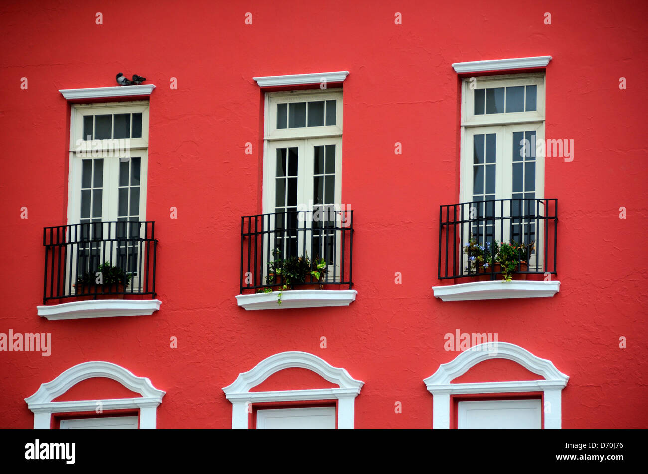 Colorful red building in Old San Juan, Puerto Rico Stock Photo