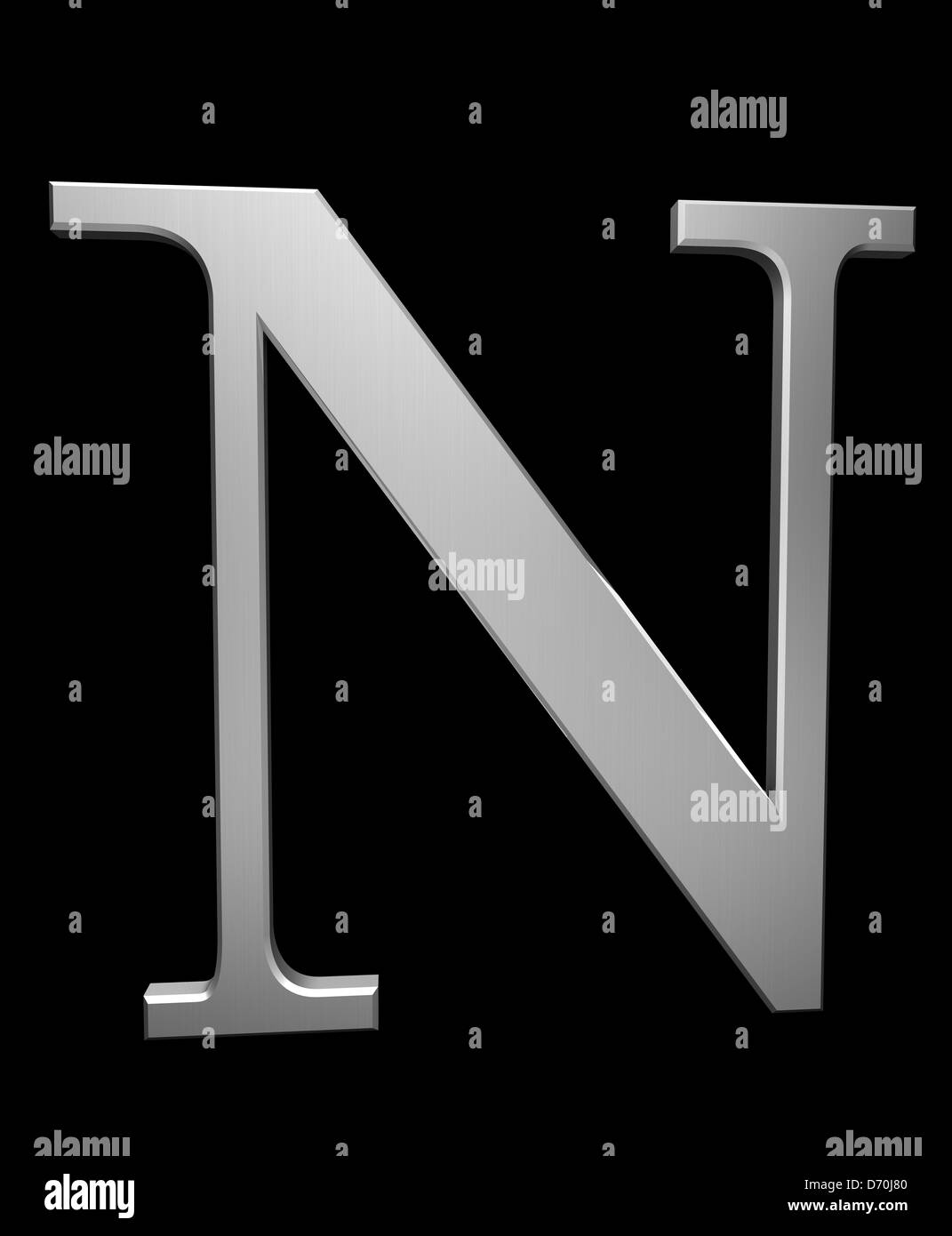 Letter N in brushed steel isolated on black with clipping path Stock Photo