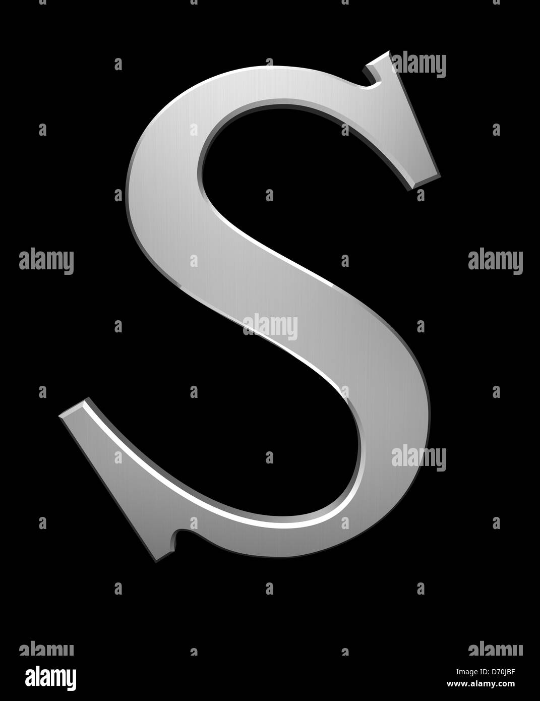 Letter S in brushed steel isolated on black with clipping path Stock Photo