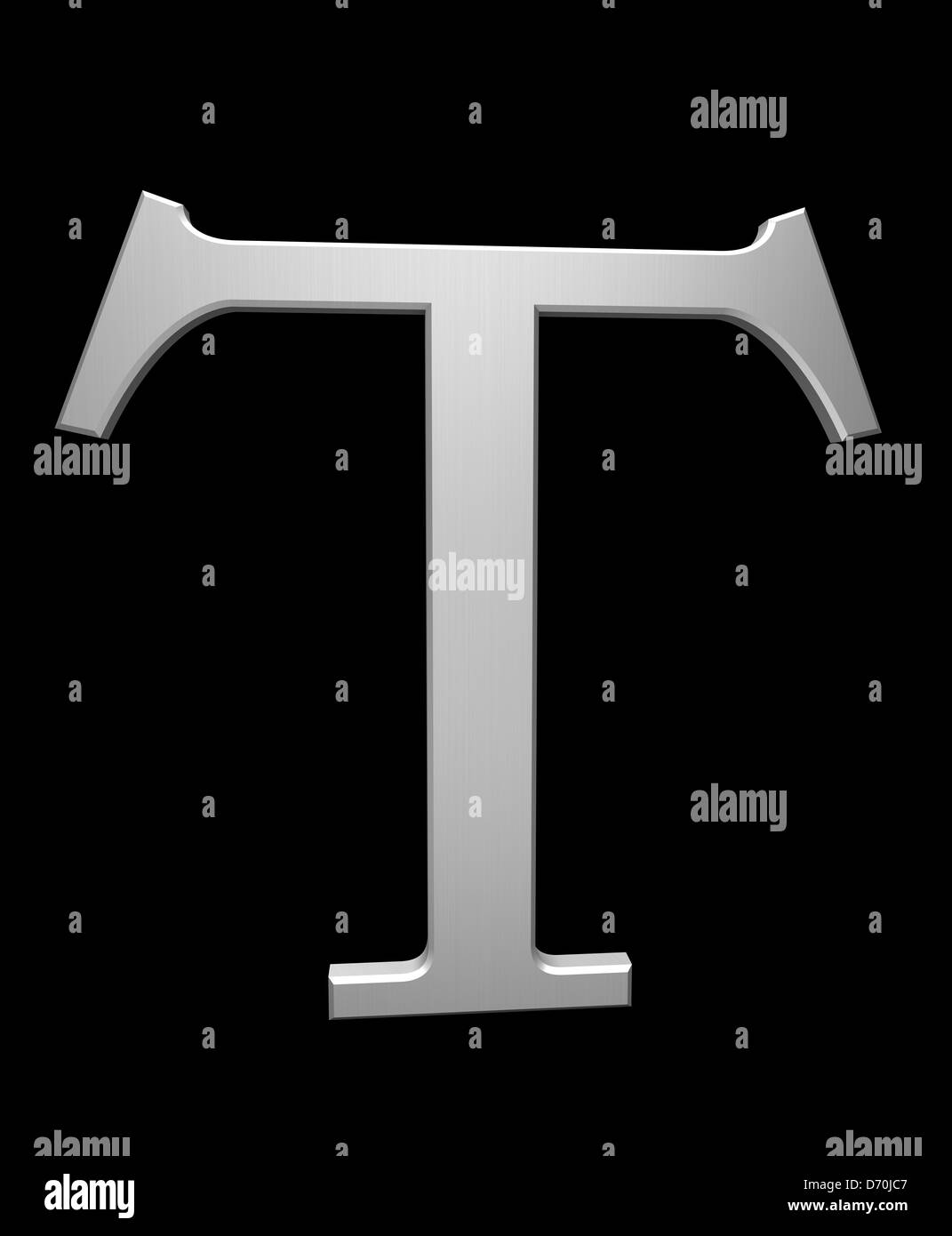Letter T in brushed steel isolated on black with clipping path Stock Photo