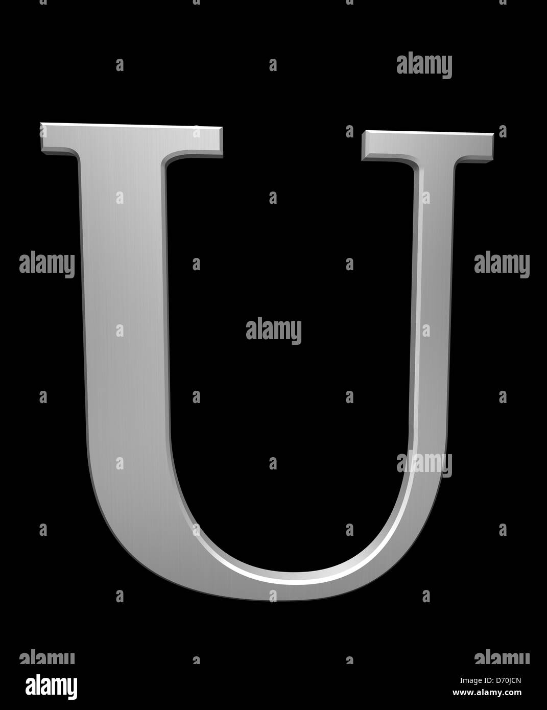 Letter U in brushed steel isolated on black with clipping path Stock Photo