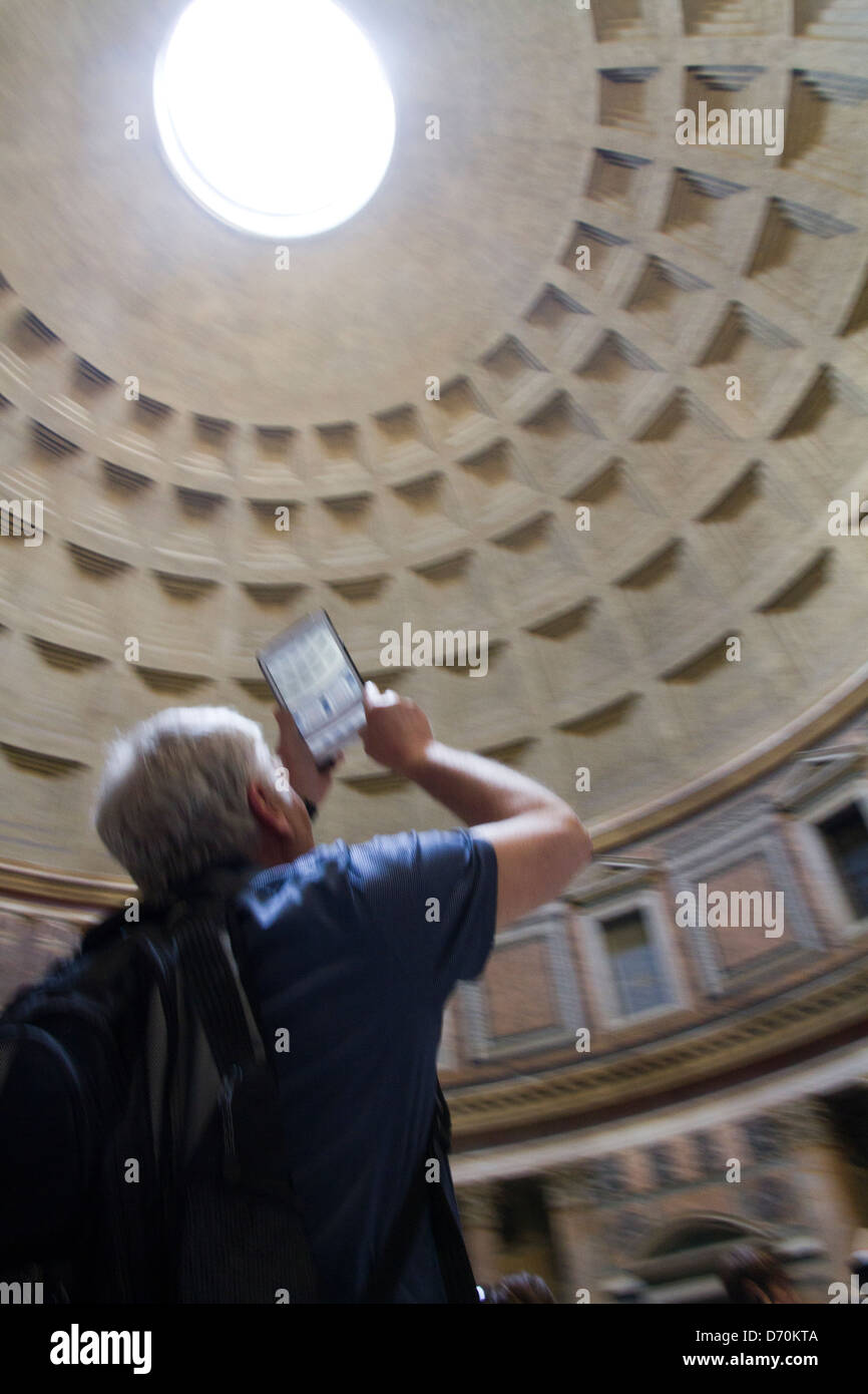 Pantheon Rome Italy tourist photographing tablet historical monuments art Stock Photo