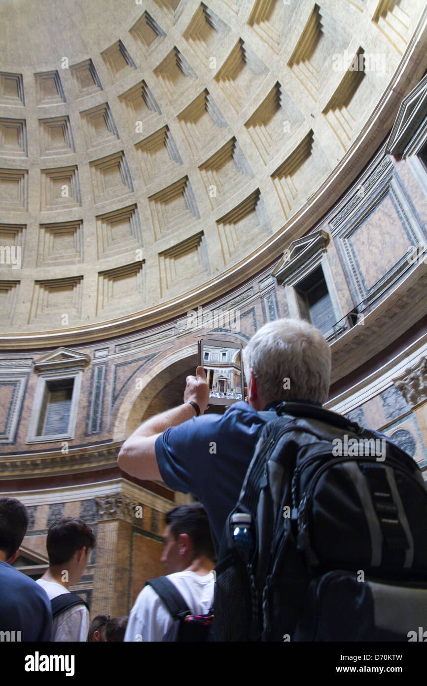 Pantheon Rome Italy tourist photographing tablet  historical monuments art Stock Photo