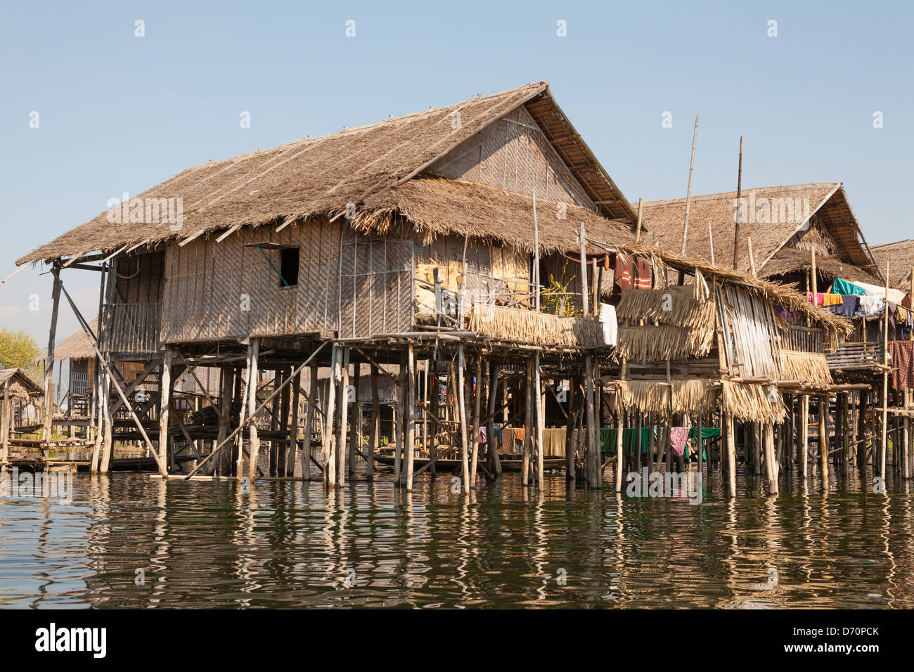Lakeside houses built on stilts, Inle Lake, Shan State, Myanmar, (Burma