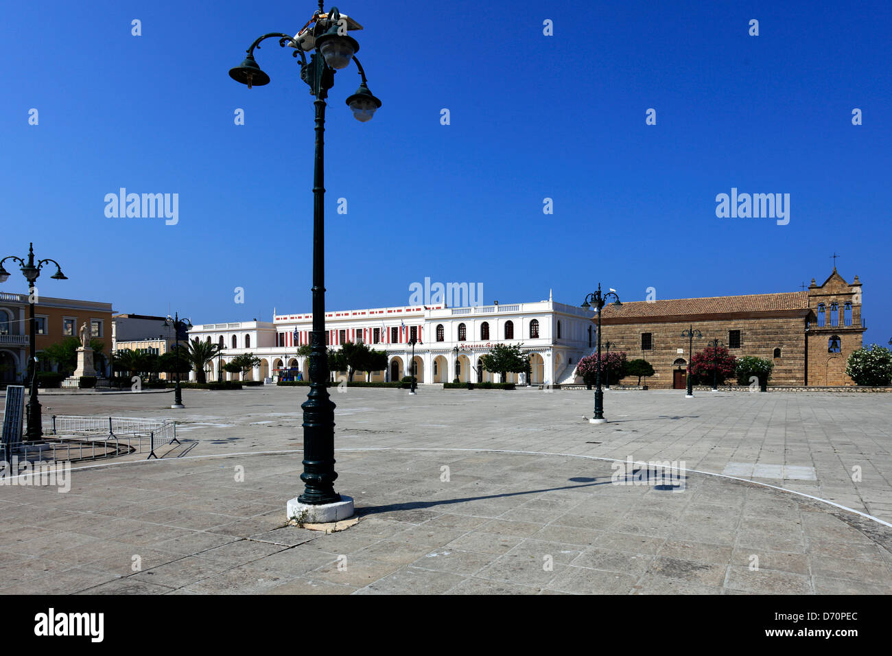 View over Solomos Square, Zakynthos town, Zakynthos Island, Zante, Greece, Europe. Stock Photo