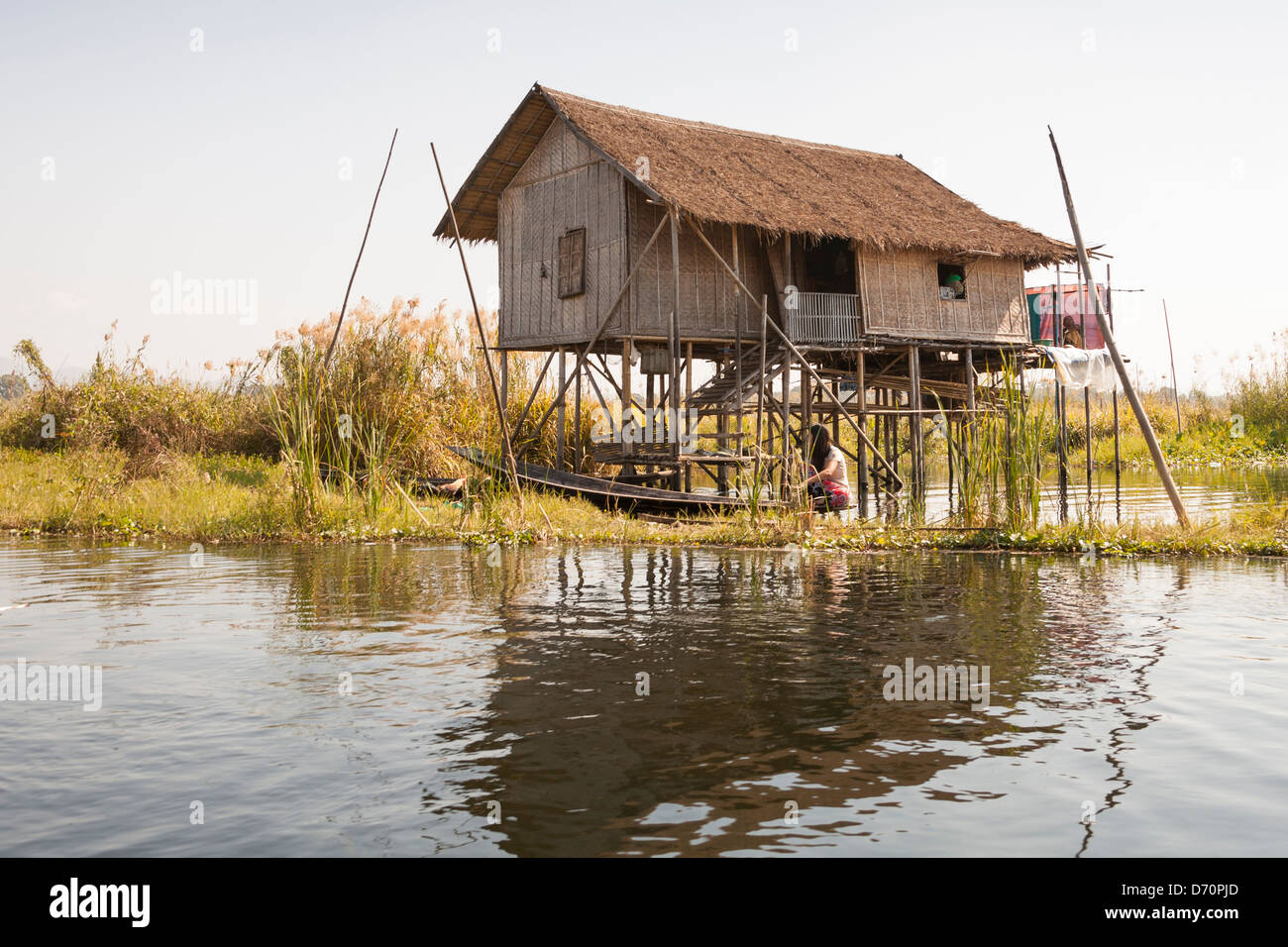 Lakeside house built on stilts, Inle Lake, Shan State, Myanmar, (Burma