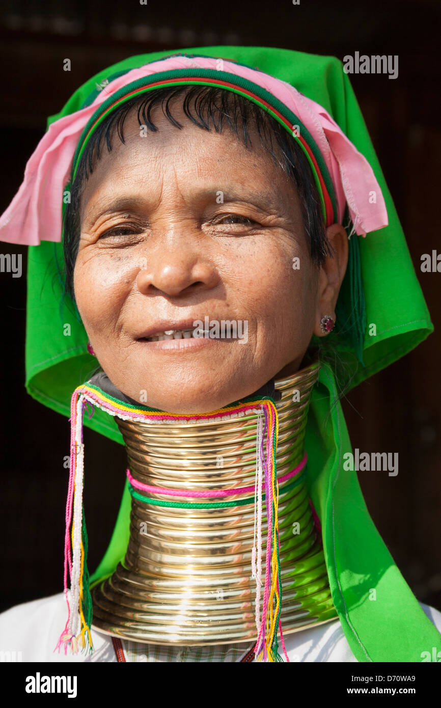 Woman with long neck from the Padaung tribe, Ywama village, Inle Lake, Shan State, Myanmar, (Burma) Stock Photo