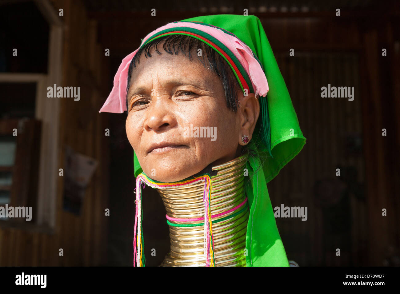 Woman with long neck from the Padaung tribe, Ywama village, Inle Lake, Shan State, Myanmar, (Burma) Stock Photo