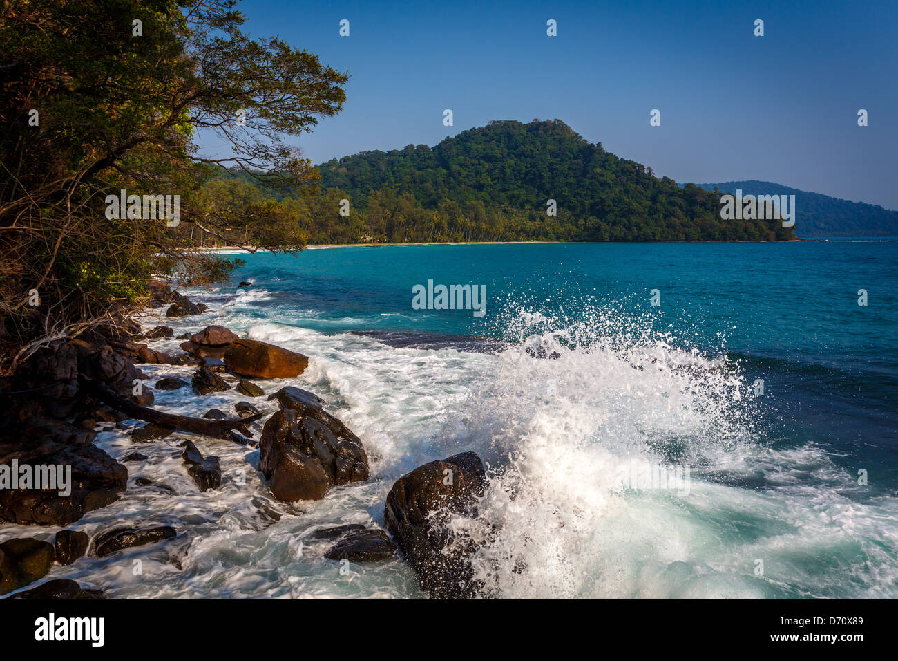 splashing waves on the rocky shore Stock Photo - Alamy