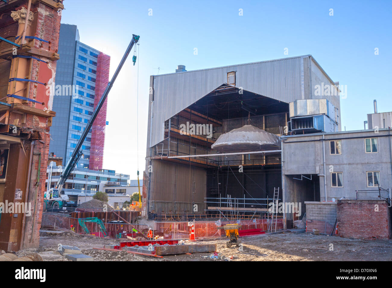 Reconstruction work on the Isaac Theatre Royal, Christchurch, New Zealand. Stock Photo