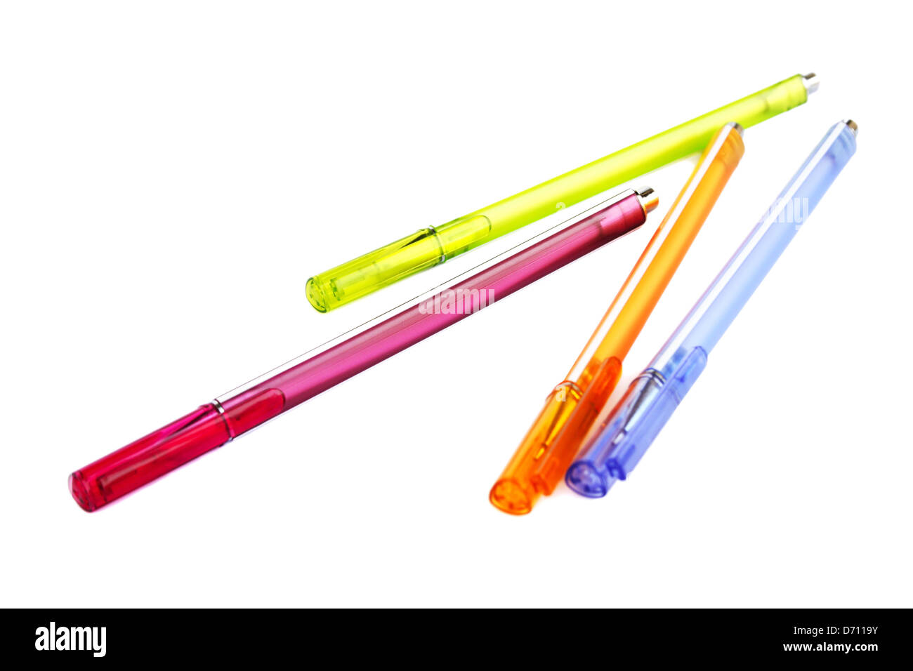 Colorful pens isolated on white background. Stock Photo
