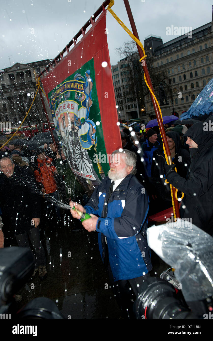 Protesters celebrate the death of Margaret Thatcher by throwing a part on the first Saturday after her death. Stock Photo