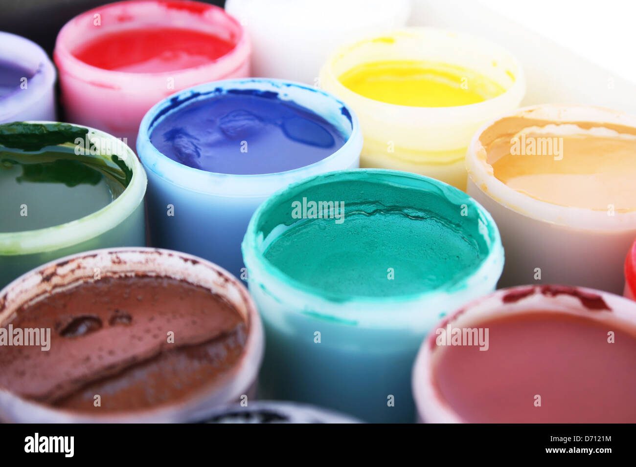 Colorful paint buckets on white background Stock Photo Alamy