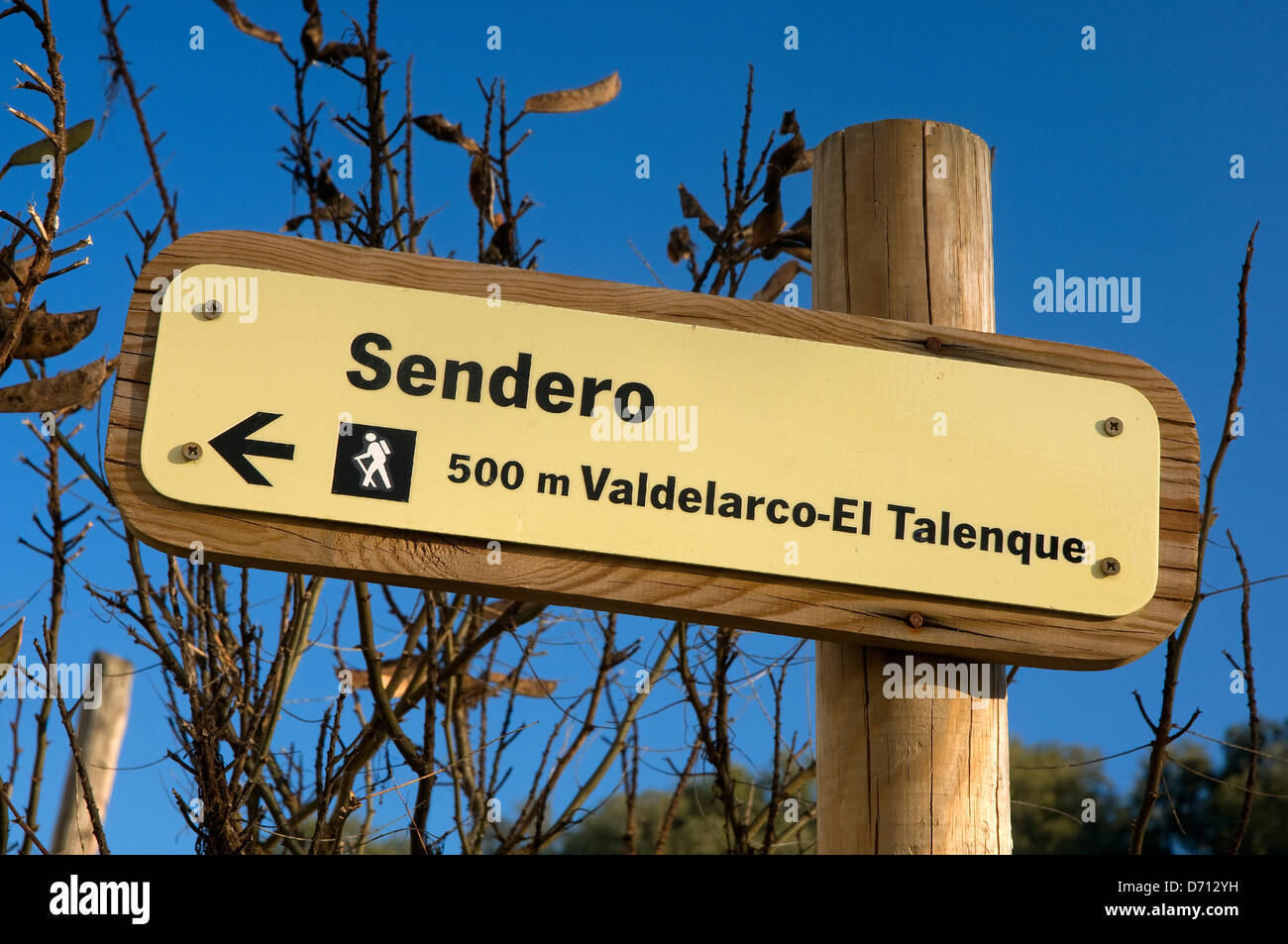 Footpath sign, Valdelarco, Huelva-province, Region of Andalusia, Spain, Europe Stock Photo