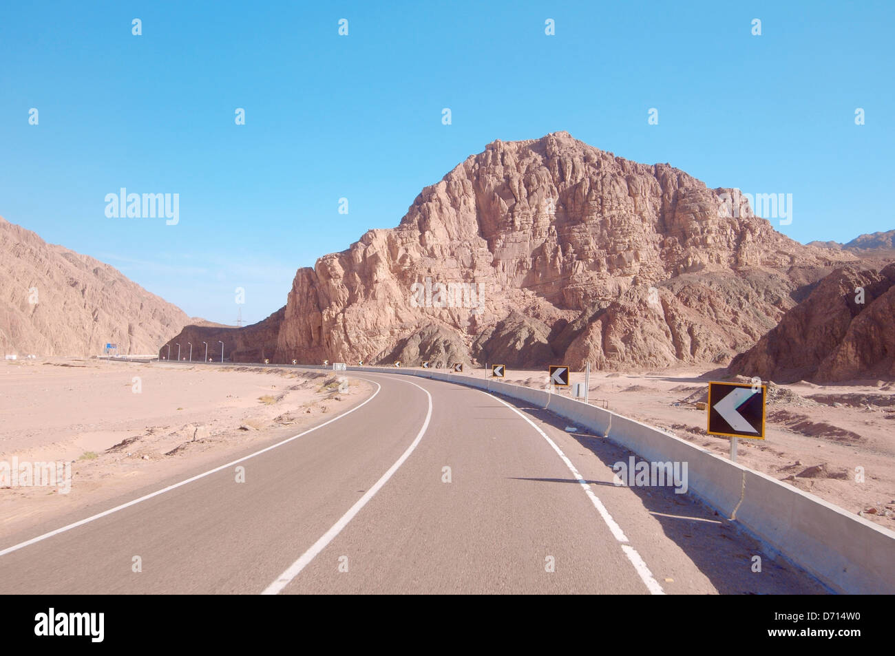 Mountain 'lying camel', roadway Sharm el-Sheikh to Dahab, Sinai Peninsula, Egypt Stock Photo