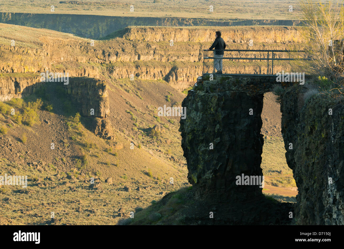 Viewpoint over Sun Lakes and Dry Falls, Dry Falls State Park, Washington, APRIL Stock Photo