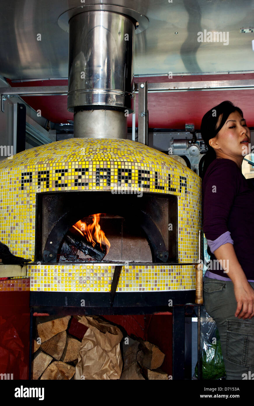 PazzaRella wood fired oven pizza retail food truck Vancouver Victory Square Hastings street Stock Photo