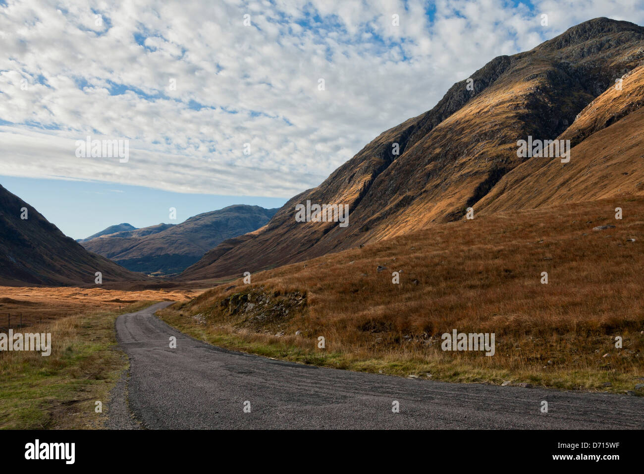 Road passing through a valley, Glen Etive, Highlands Region, Scotland