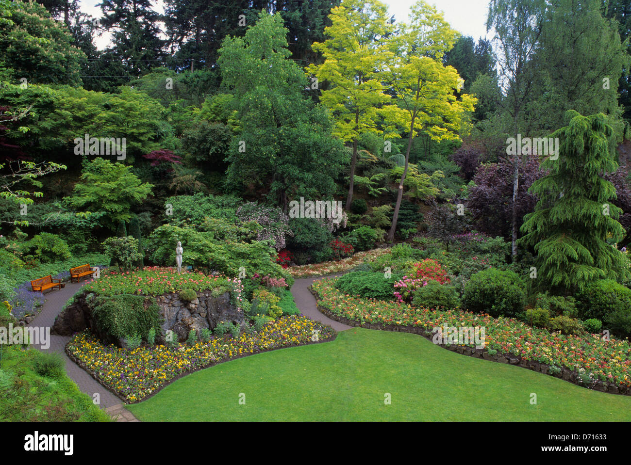 Canada, Bc, Vancouver Island, Butchart Gardens, Sunken Garden Stock