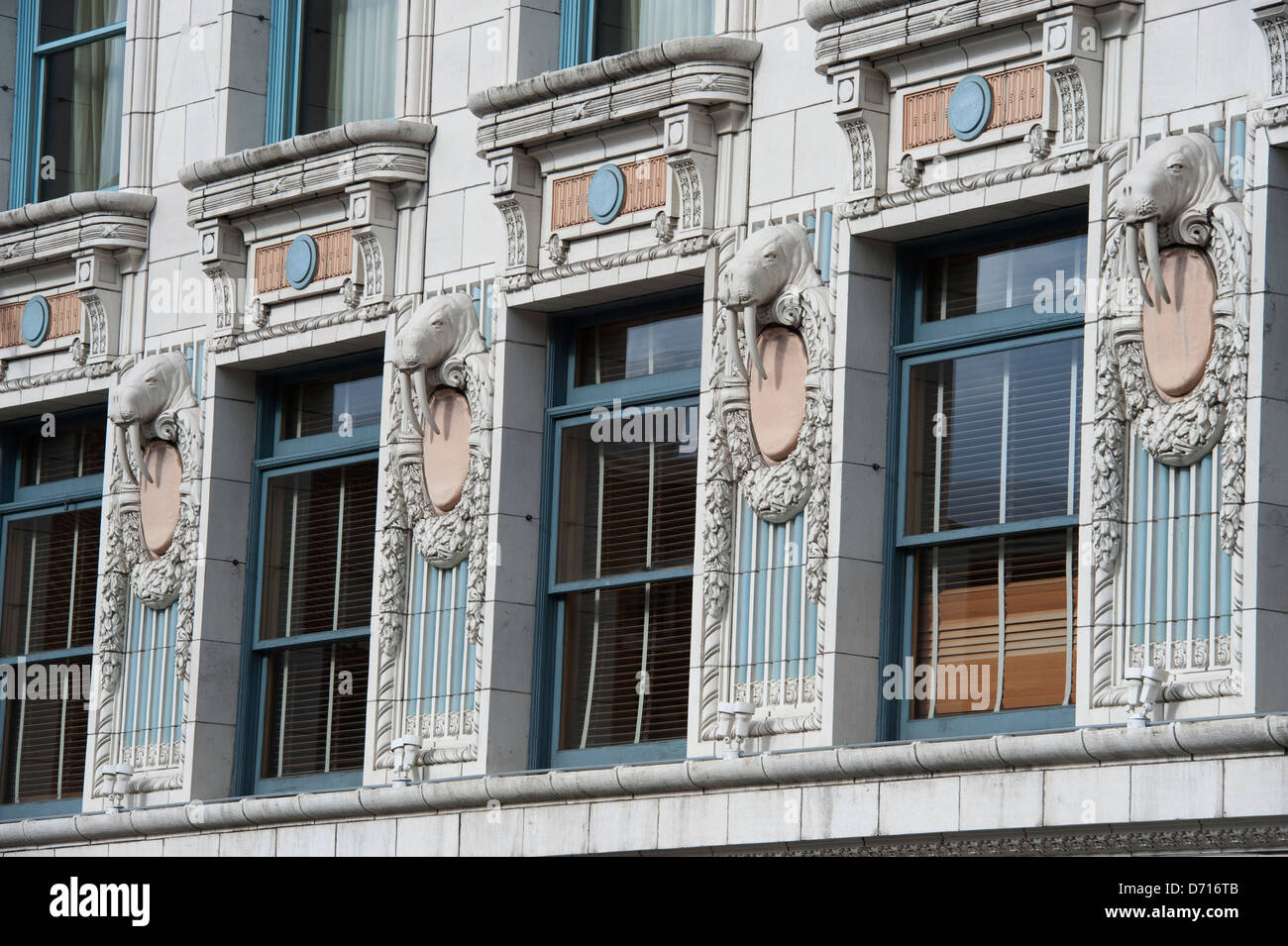 Usa, Washington State, Seattle, Arctic Building (Hilton Hotel), Detail Of  Architecture With Walrus Heads Stock Photo - Alamy