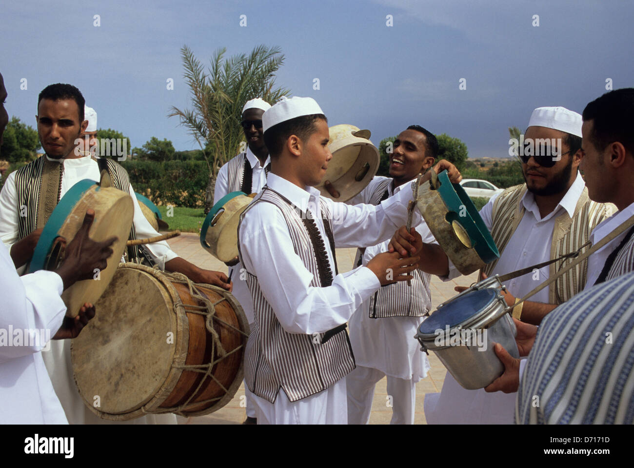Libya, Near Tripoli, Musicians Playing Drums Stock Photo