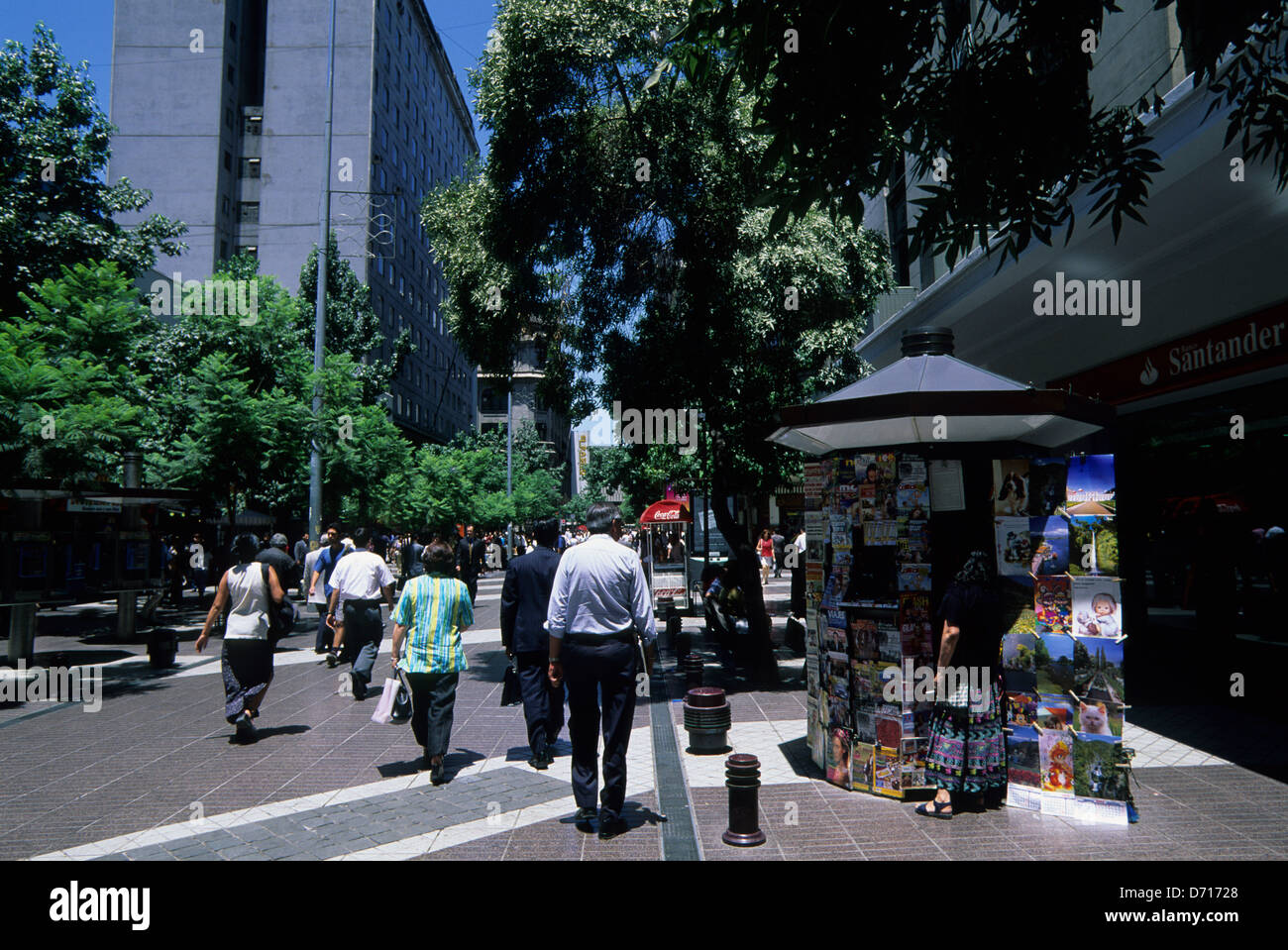 Chile, Santiago, Downtown, Shopping Area, Pedestrian Street, Newspaper & Magazine Kiosk Stock Photo