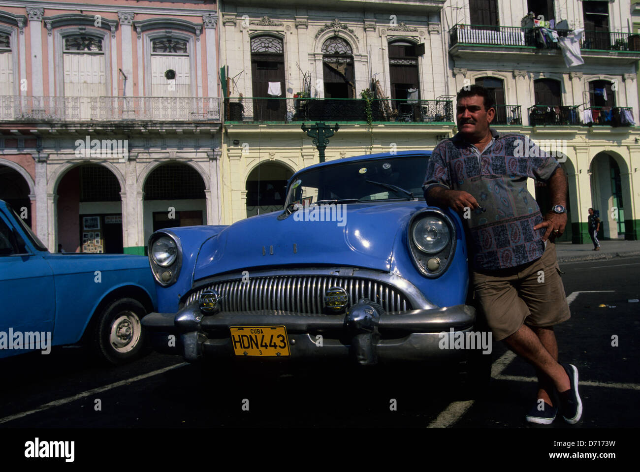 Cuba, Havana, Street Scene, Old 1954 Buick Car With Taxi Driver Stock Photo